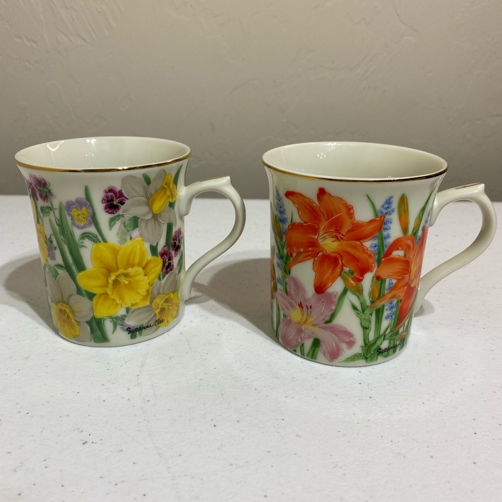 1995 Lenox Day Lily & Daffodil Flower Blossom Coll Suzanne Clee Pair Of …
